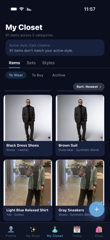 Stylist app — wardrobe screen