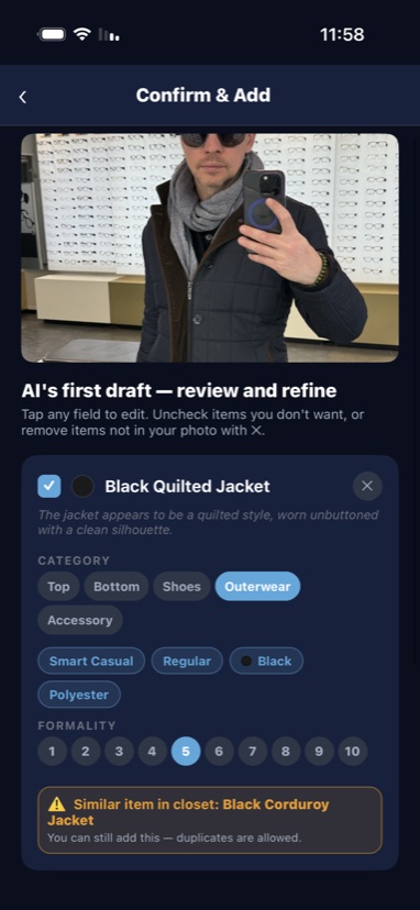 Stylist app — outfit screen