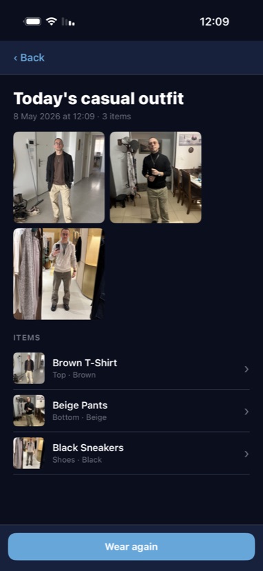 Outfit recommendations screen